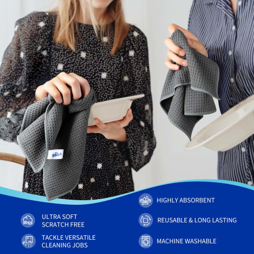 MR.SIGA Waffle-Textured Cleaning Cloths, Absorbent, Quick-Drying, Lint-Free Kitchen Towels for Polishing, Dish Cloths, 6-Count, 12.6 X 12.6 Inches