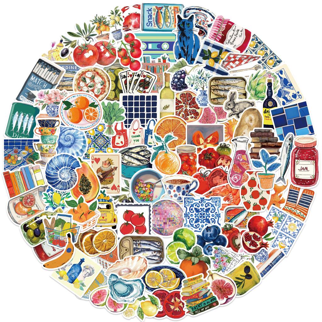 100 Cartoon Mediterranean Aesthetic Graffiti Stickers DIY Decorative Guitar Notebook Suitcase DIY Waterproof