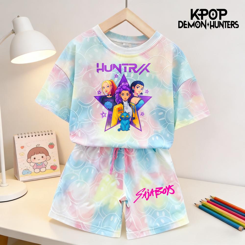 Sommar Demonjägare Leende Ansikte Flickor Barn 3D-tryckt Kortärmad T-shirt Tee Topp