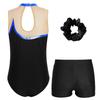 Set Sportiv Fete Body Patchwork Design Spate cu Gaura Pantaloni Scurți Bandă pentru Cap Costum Practică Sală