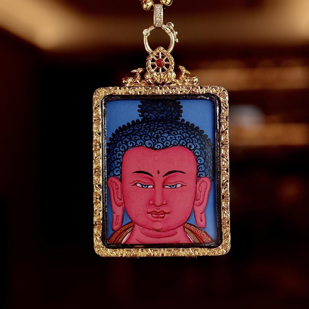 3D Hand-Painted Yellow Jambhala Thangka Zhakiram Gau Box Necklace