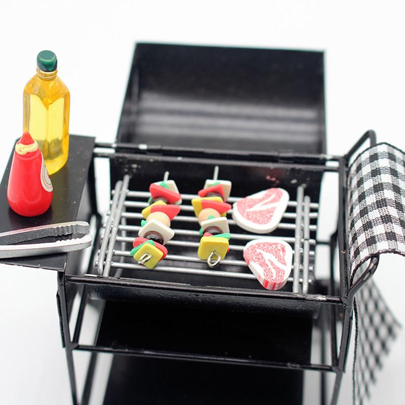 Kitchen Toy For Doll House Picnic Dollhouse Miniature Black Bbq Grill Model Grill Garden Outdoor Decor Kids Pretend Play Toy