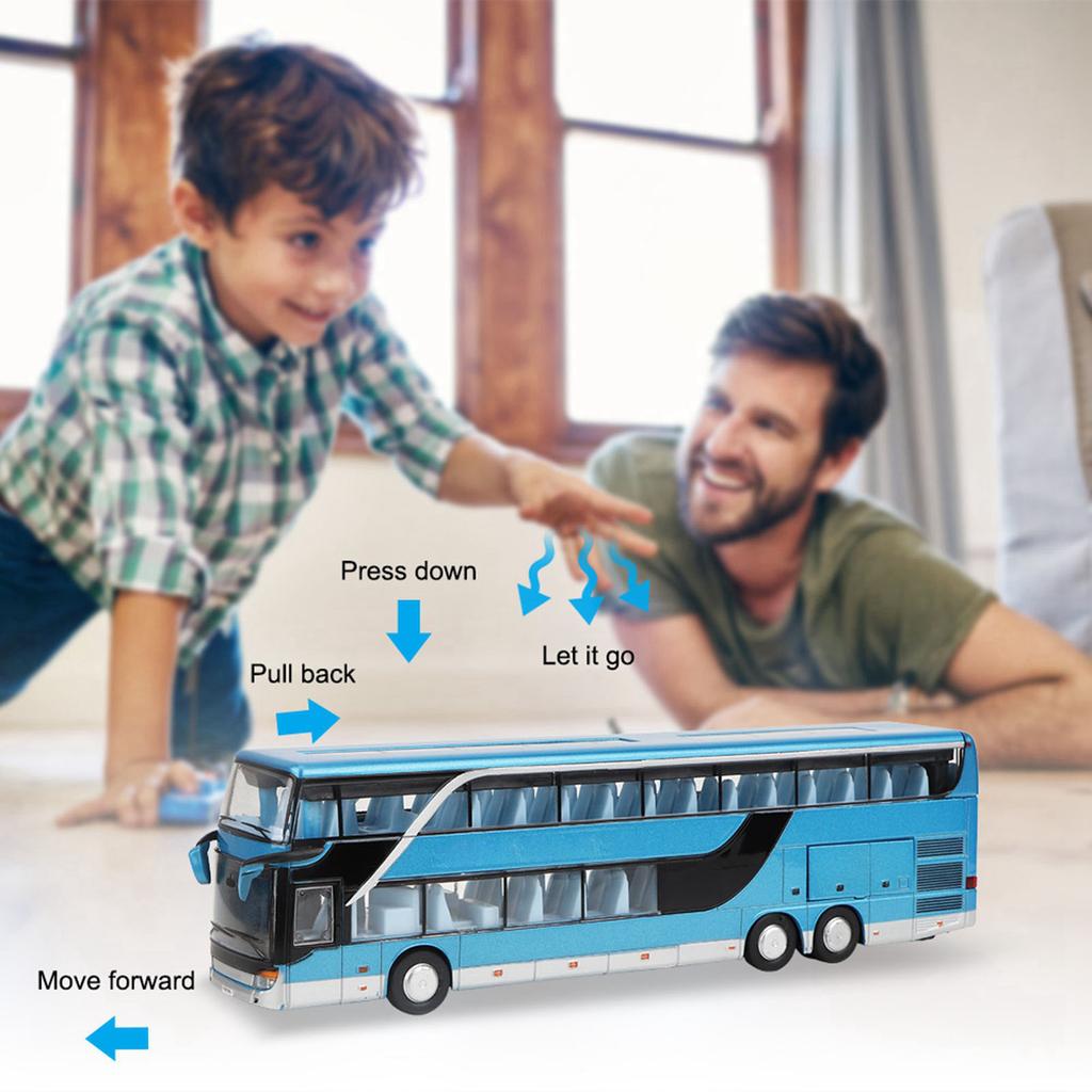 Elektrický 1:32 Alloy Doubledecker Bus Model Hračka s lehkou hudbou pro děti Dárek pro děti (Modrý)