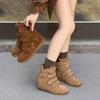 Leather High-Top Shoes Women'S Brown Versatile Small Thick-Soled Heightening Casual Sports Board Shoes Tide