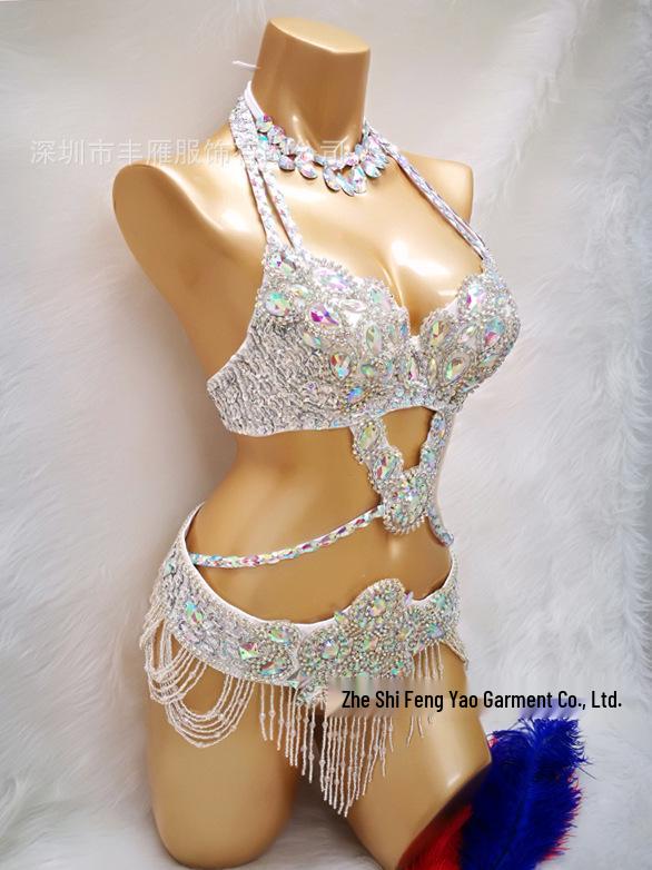 Ensemble de Costume de Danse du Ventre Scénique à Sequins: Brassière & Ceinture pour Femmes