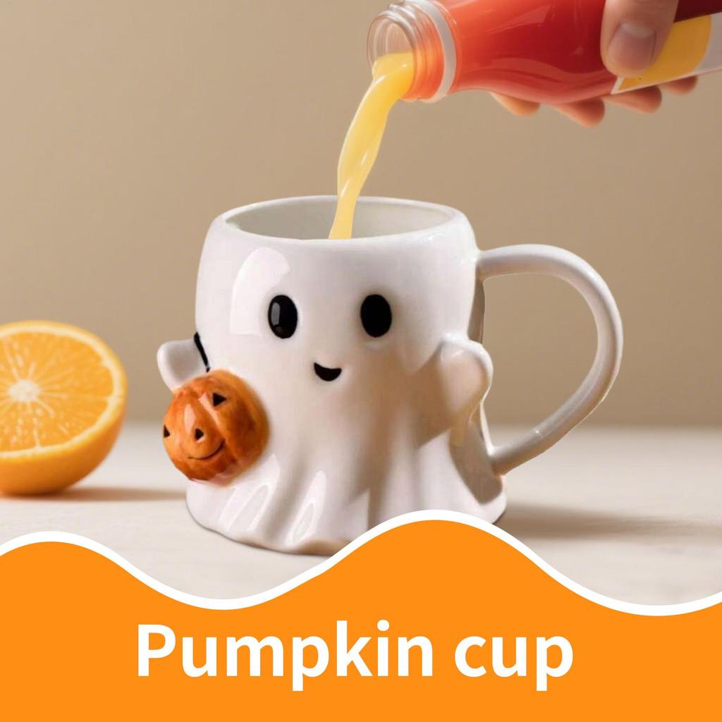 Cute Ghost Water Cup, Creative Pumpkin Ghost Ceramic Mug Afternoon Tea Coffee Cup,Milk Mug Household Drinking Set Halloween Gift