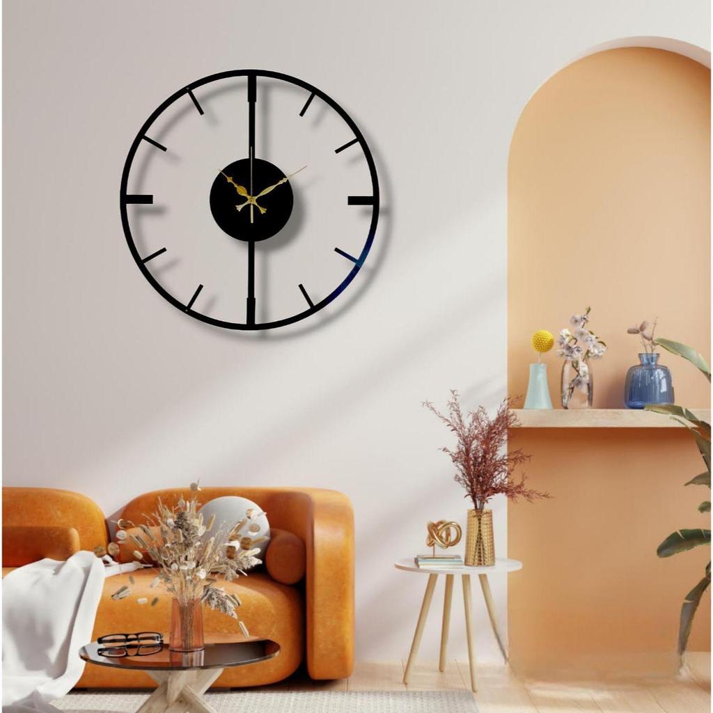 Modern Metal Wall Clock for Living Room, Stylish Analog Wall Clock for Home & Hall, Designer Big Size Clock (50 Cm) (Black)