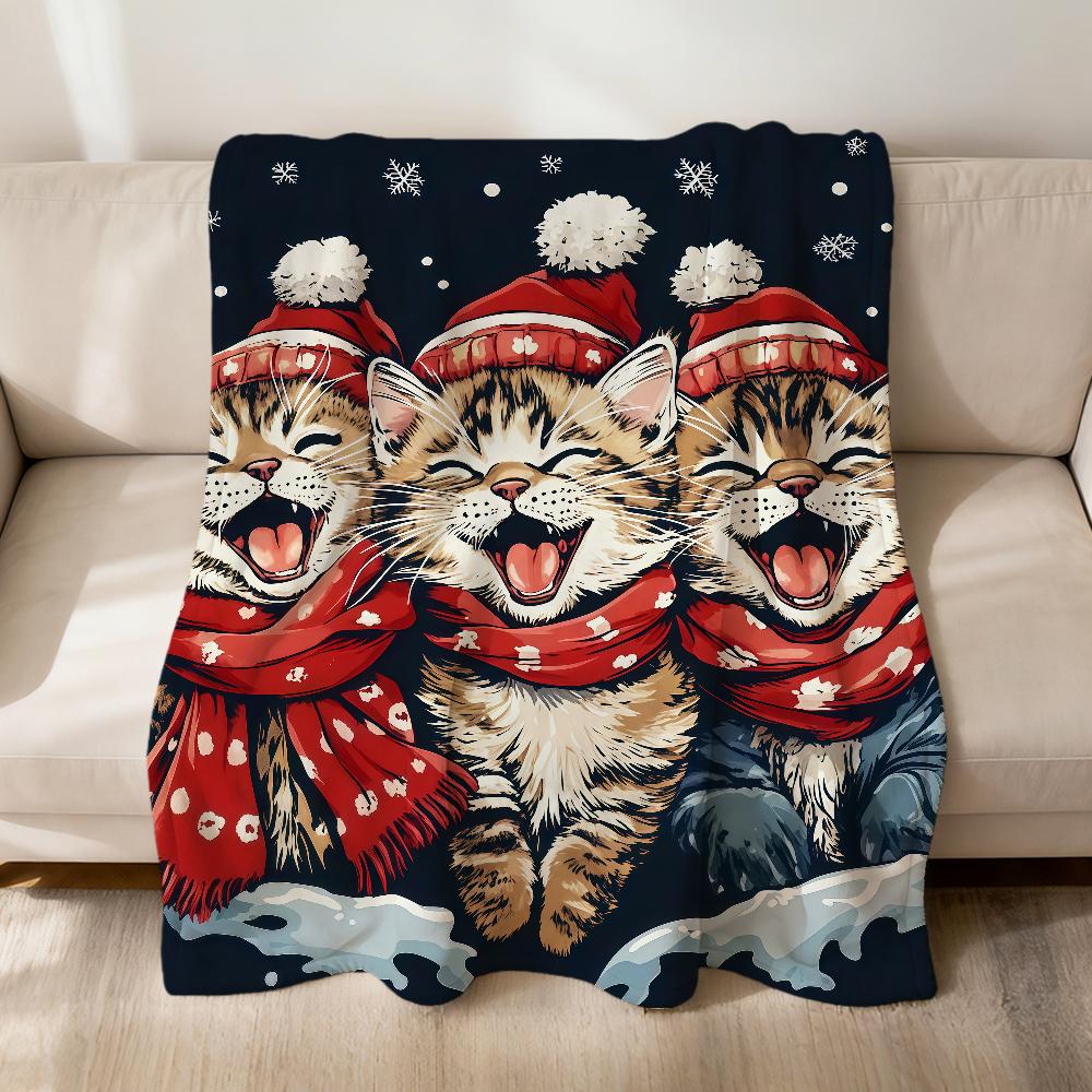 Cute Cartoon Christmas Kawaii Cat Flannel Soft Warm Plush Blanket for Sofa Living Room Pet Hogar Bedroom Gift Home Car Portable