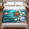 Fish Ocean Theme Soft Blanket Personalized Custom Name Text Print Warm Blanket Home Sofa Bedroom Decor