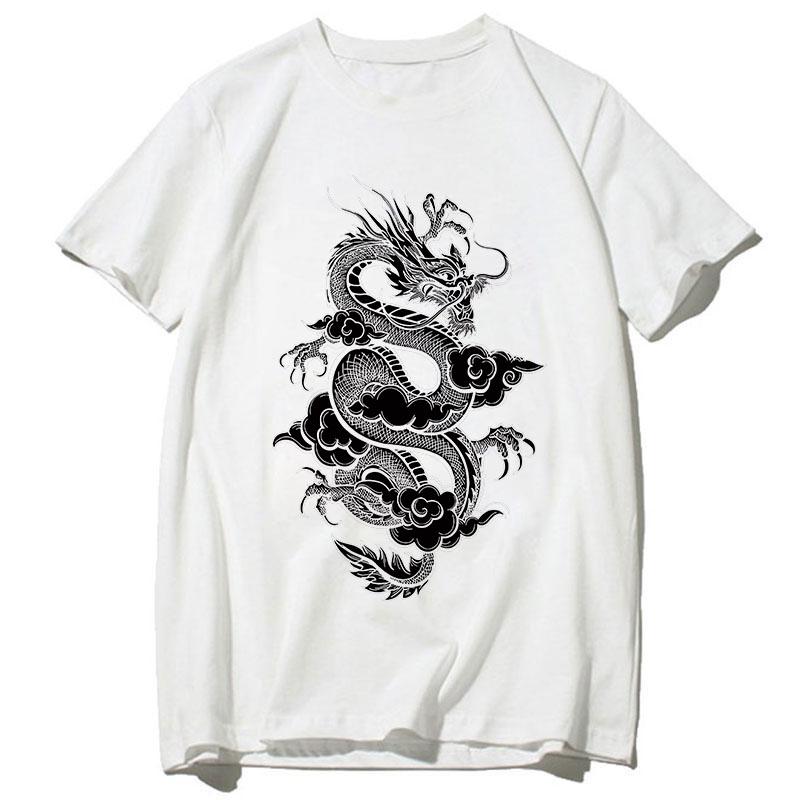 Haine de vară pentru bărbați Bluză cu decolteu în formă de dragon Tricouri din bumbac Tricouri pentru bărbați