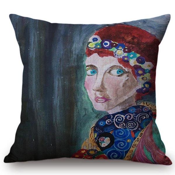 Cute Cartoon Decorative Gustav Klimt Oil Painting Throw Pillow Cover Vintage Home Decor Office Car Sofa Love Chair Cushion Cover