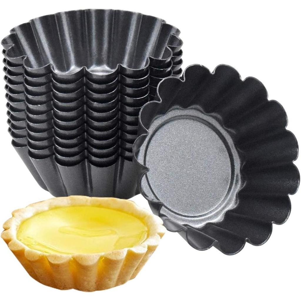 12-Cavity Mini Tart Pans Carbon Steel 7.5x2.3 cm Black Nonstick Baking Mold Set Fruit Tart Mold Set