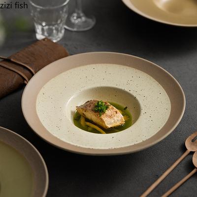 Kiln Changes Ceramic Straw Hat Plate Restaurant Dessert Plate Thick Soup Plate Italian Noodle Plates Molecular Food Tableware