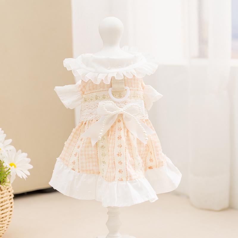 

Breathable Plaid Pet Dress with Pearl Trim, Summer Clothes for Small Dogs & Cats, 4 Sizes for Daily Wear XL: 6-7.5kg