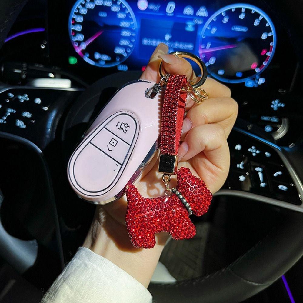 Korean Crystal Dog Pendant Blingbling Rhinestone Car Keyring Backpack Decor
