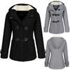 Fashion Casual Women Elegant Long Slim Jacket Winter Warm Fleece Hooded Overcoat Autumn Coat Outwear Horn Button Pockets