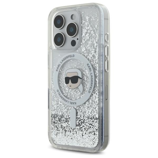 Karl Lagerfeld Klhmp16Llgkisgh Iphone 16 Pro 6.3 Hardcase Transparent Liquid Glitter Karl Head Magsafe