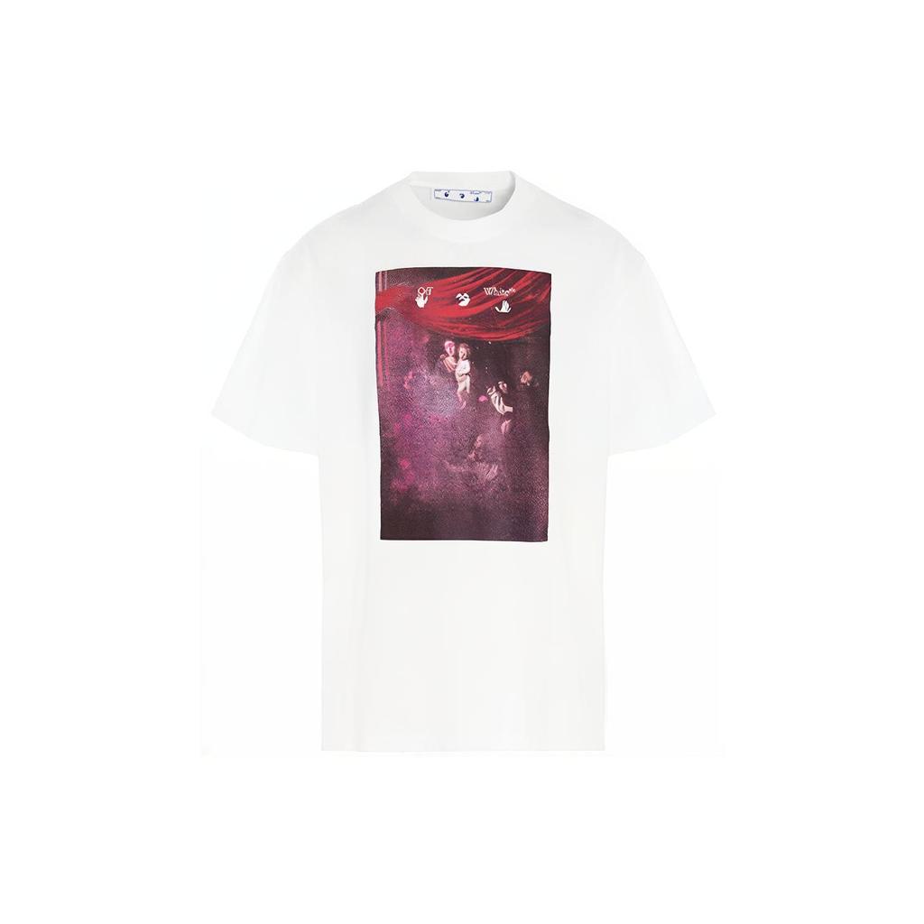 OFF WHITE T-shirt OMAA038S21JER0050101 z nadrukiem obrazu Caravaggia, krój prosty