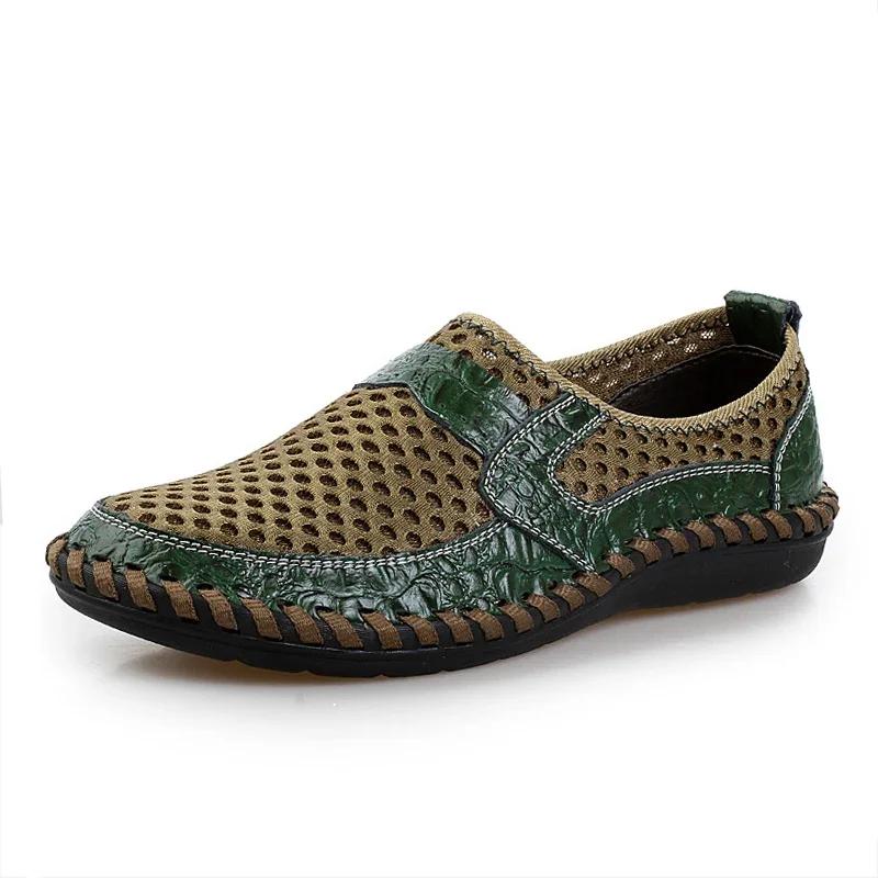 

Fashion 2025 Summer Shoes Men Loafers Mesh Breathable Flat Non-slip Mens Casual Shoes Brand Footwear Plus Size 45 Black Green Blue D328 40 зелёный