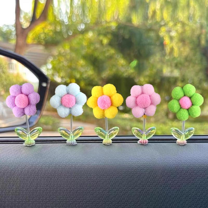 Flower Car Dashboard Decorations 5Pcs Auto Interior Decorations Funny And Cute Decorations Plush Flowers Car Decoration For