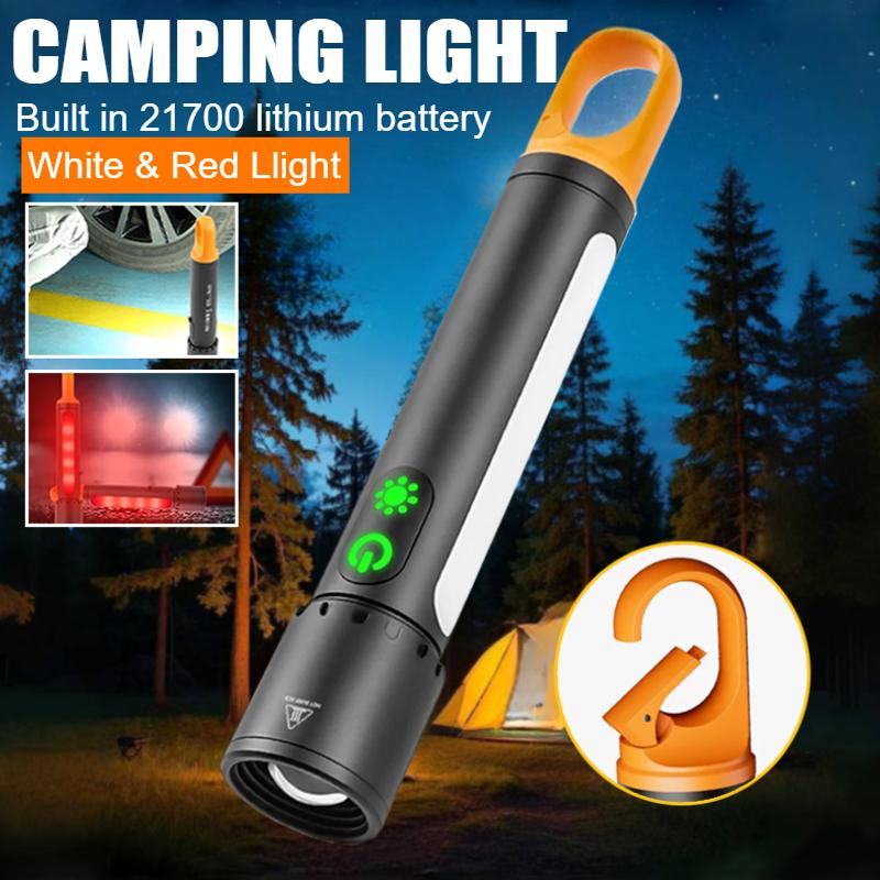 9 Modes LED Flashlight Powerful Zoom Camping Lantren Aluminum Alloy Torch Tactical Outdoor Light with Hooks USB Rechargeable