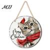 Porch Hanging Ornament Wooden Christmas Welcome Sign, Animal Round Door Decor, Outdoor Weatherproof Sign Farmhouse for Window Garden Holiday