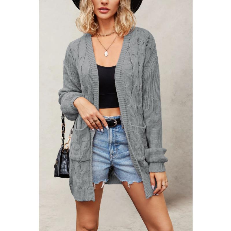Winter Wind New Temu Hot-selling V-neck Twist Long-sleeved Loose Casual Sweater Jacket