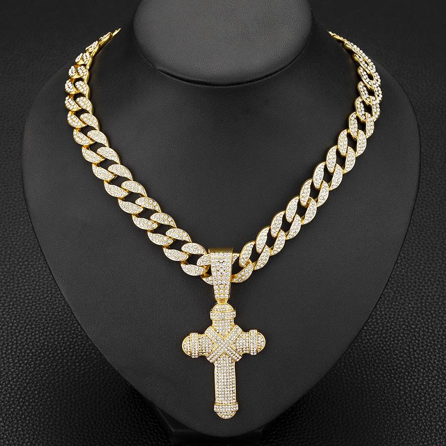 Hip Hop Hit Retro Europäisch und Amerikanisch Dreidimensional Vollbesetzt mit Diamanten Personalisierte Binde Kreuz Anhänger Herren Street Dance Kubanische Kette