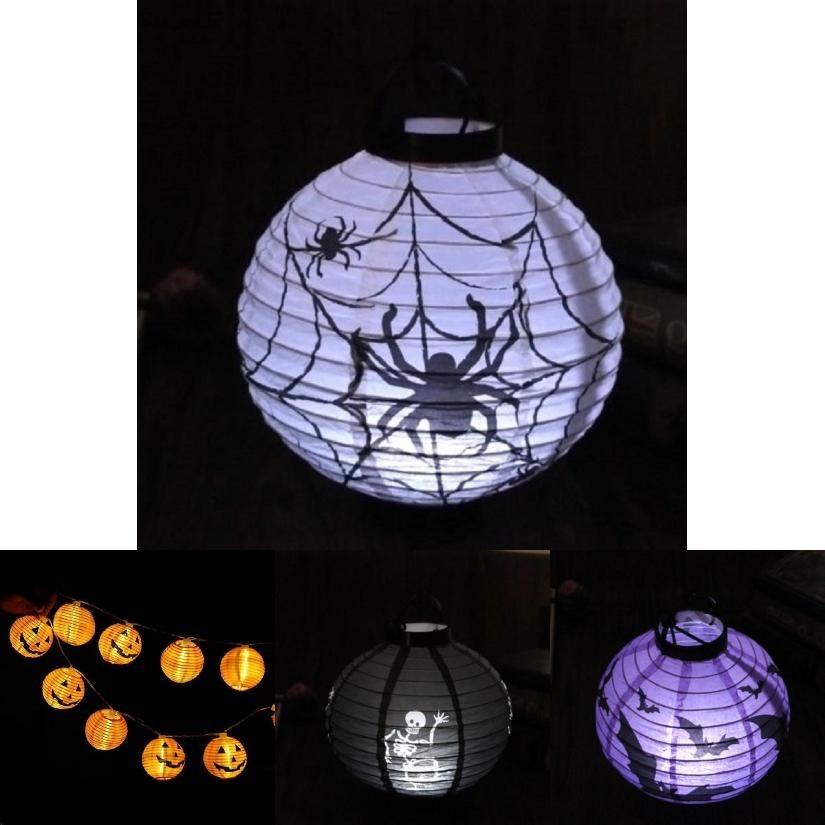 Zeitlos gestaltete LED-Papierkürbis-Laterne mit Spinne und Fledermaus für die perfekte Halloween-Dekoration