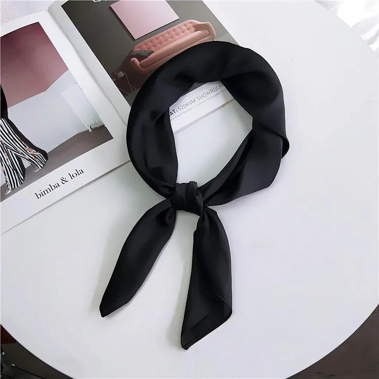 Fashion Solid Kerchief Women Head Scarf For Hair Pink Green White Silk Neck Scarfs Female 70Cm*70Cm Square Bandanas Lady Scarves