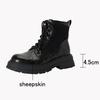 Fashion Women's New Autumn and Winter Round Toe Leather Sheepskin Thick Soled Lace Up and Calf Mid Heel Plus Size Retro Short Boots
