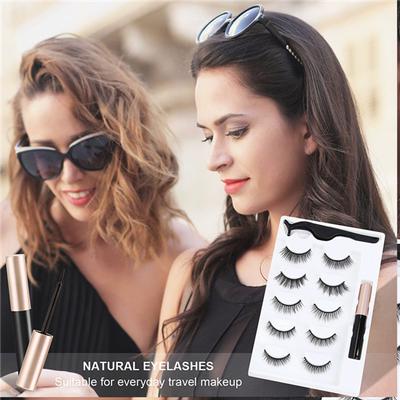 5 Pairs Of 3D Magnetic Eyeliner Liquid False Eyelashes Set Magnet Eyelashes Waterproof Long Lasting Makeup