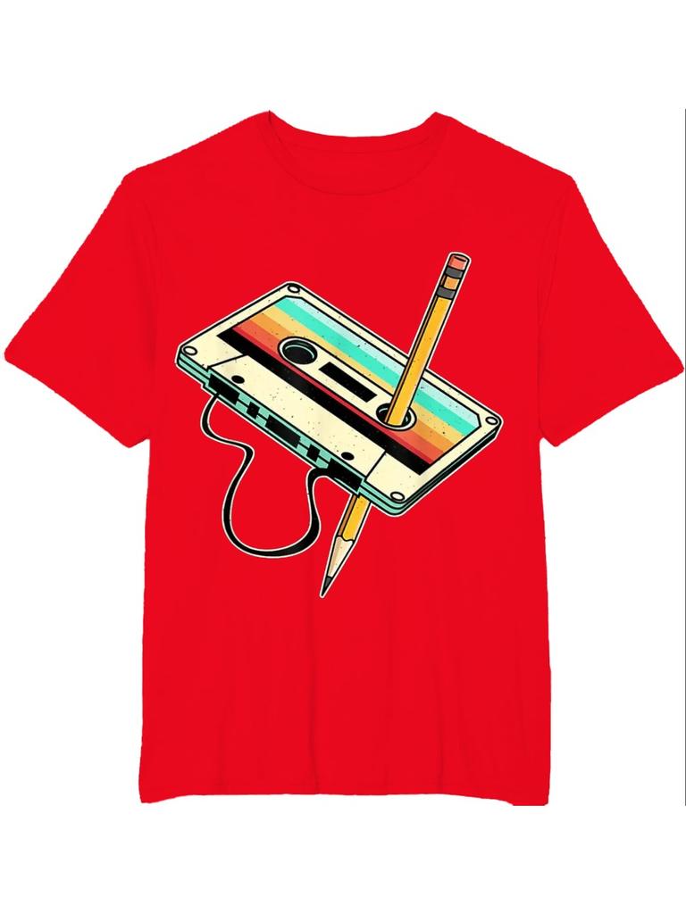 Camiseta Masculina 3D Impressa Lápis Fita Cassete Anos 80 Camiseta Retro Música Anos 1980 Roupa Masculina Camiseta Vintage Camisetas