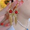 Fashion Atmospheric Red Velvet Bow Earrings Femininity Sweet Flower Long Fringed Versatile Earrings