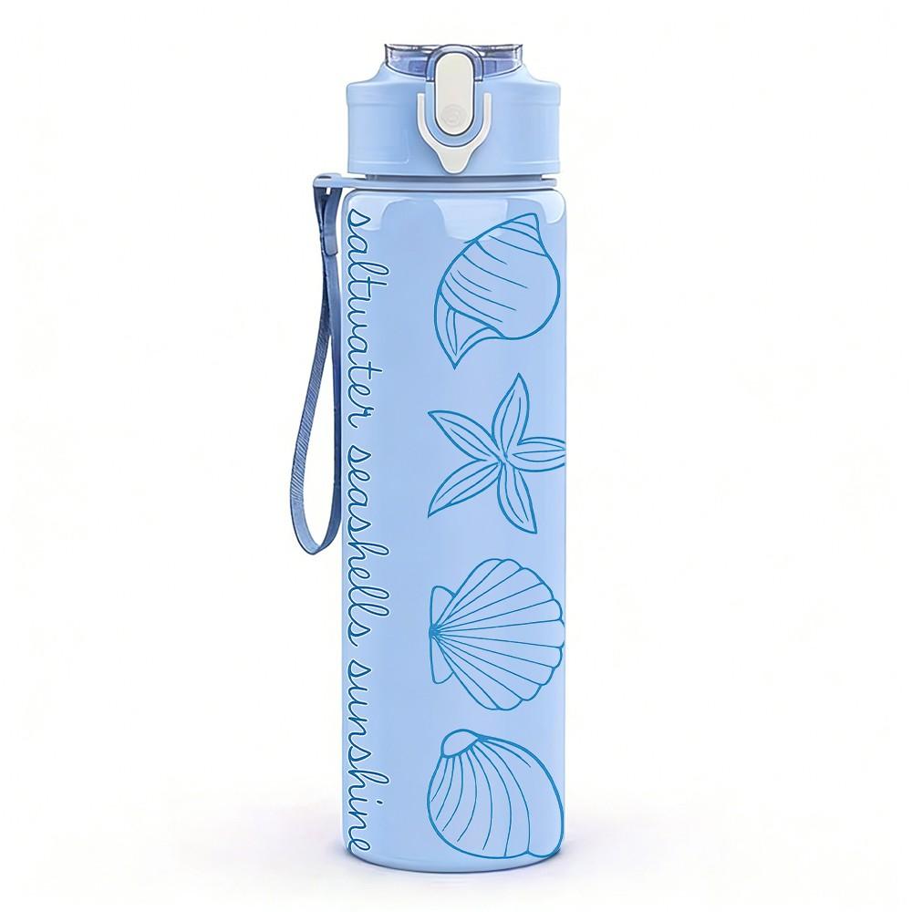 1 PZ Righello con Texture Conchiglia Blu 750ml Colore Plastica Borraccia Sportiva Tappo Flip-Top Anti-Perdita Per Sport Ufficio Uso Domestico