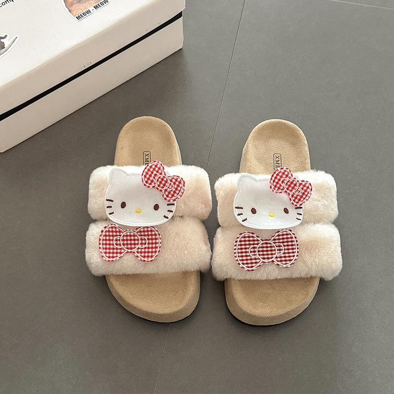 

Универсальные мультяшные тапочки KT cat на толстой подошве, с пушистой отделкой, осенне-зимние, в стиле ретро, модные, повседневные, из замши, хлопковые тапочки-шлепанцы 40