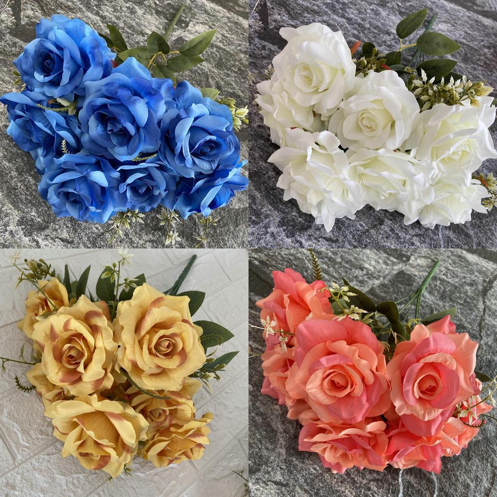 Mazzo di Rose Artificiali con 7 Steli per Decorazione Casa Pianta da Interno Composizione Regalo