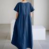 Abito da Donna Primavera Estate Cotone-Lino Ampio Girocollo alla Moda Taglie Forti Manica Corta Casual Comodo Lungo