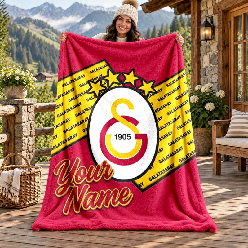 Galatasaray Custom Name Flannel Blanket Personalized Soft Warm Plush Throw Blanket Customized Gift for Family Friends