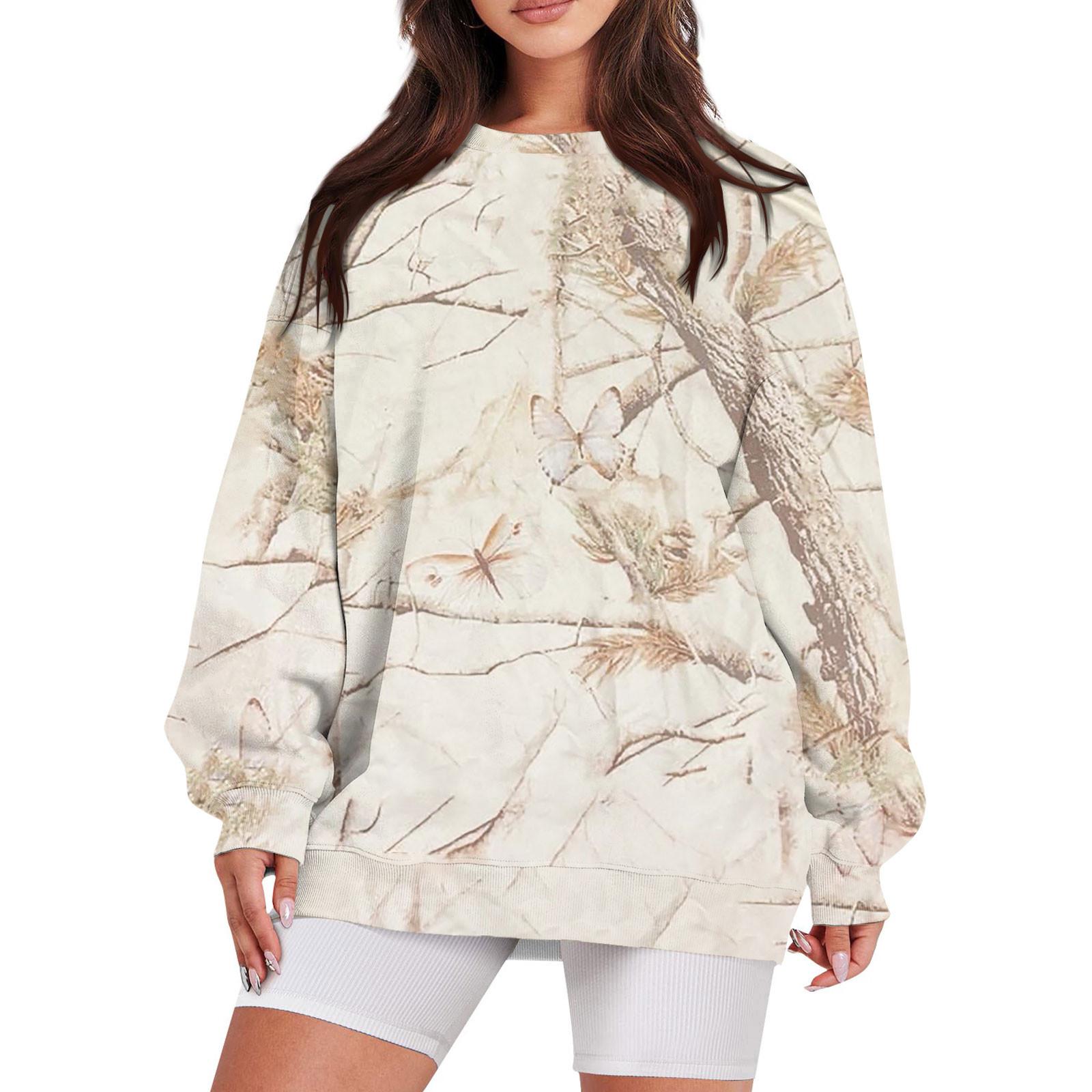 

Жіночий повсякденний модний вінтажний світшот з довгим рукавом і круглим вирізом з принтом, багатошаровий пуловер XXXL бежевий