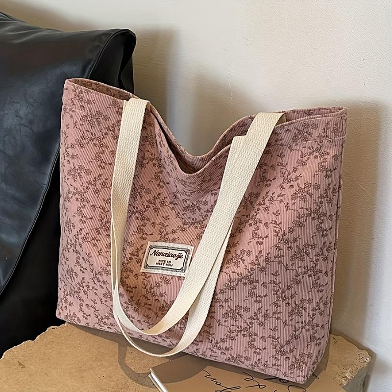 Stylish Corduroy Tote Bag for Women Bohemian Ethnic Style Shoulder Bag for Daily Commuting Shopper Office Worker College Student