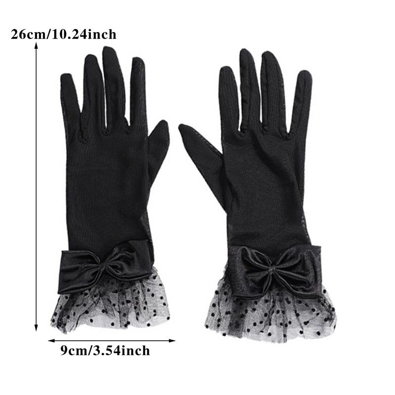 

Women Black Summer Uv-proof Driving Gloves Mesh Fishnet Gloves Bride Chiffon Lace Mittens Full Finger Girls Lace Fashion Gloves One Size чорний
