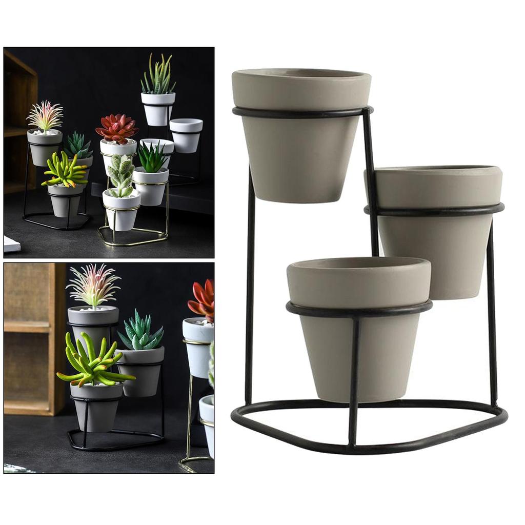 3Pcs Flower Pot Holder Succulent Plant Pots Stand Set Home Desktop Decor succulents Flower Pots Metal Stand Holder
