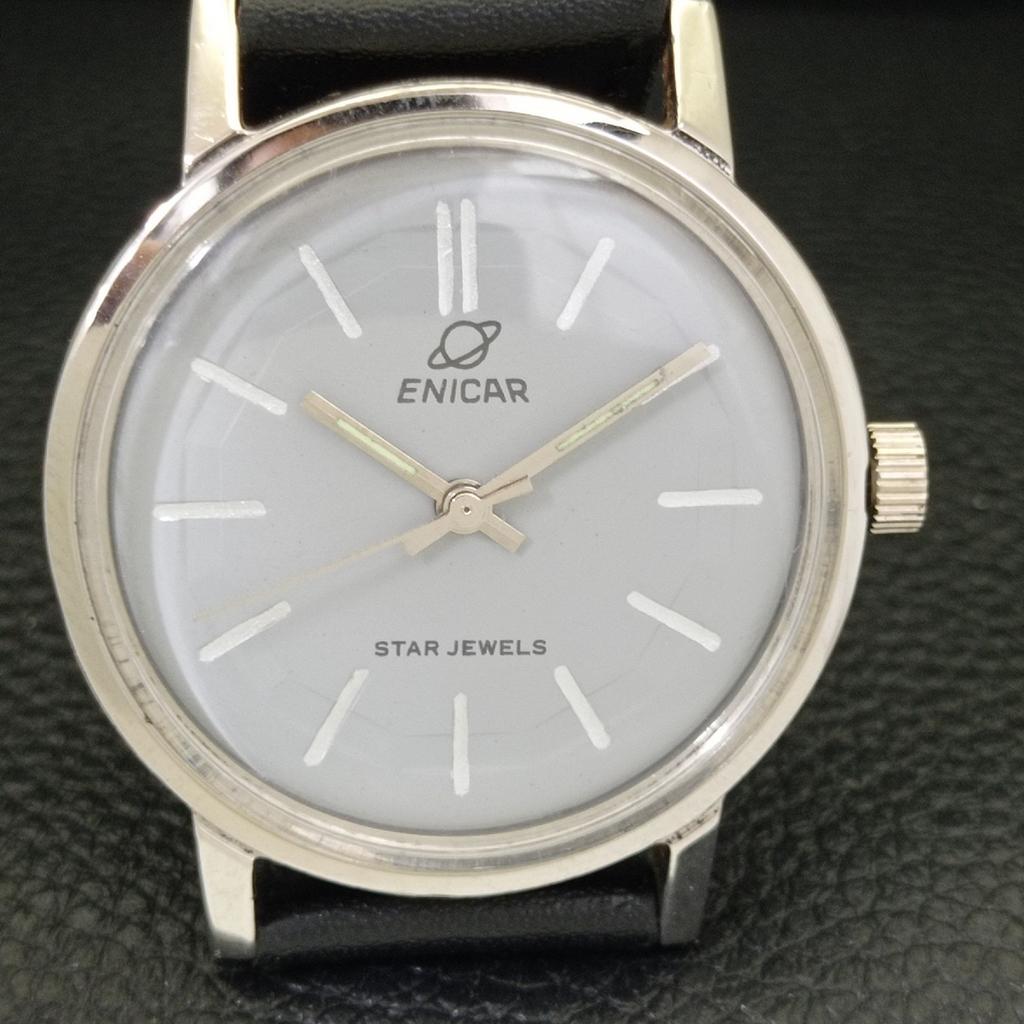 Enicar STAR JEWELS HAND-WINDING 1140 VINTAGE SWISS MENS GREY WATCH A702040-5 R208-a702040