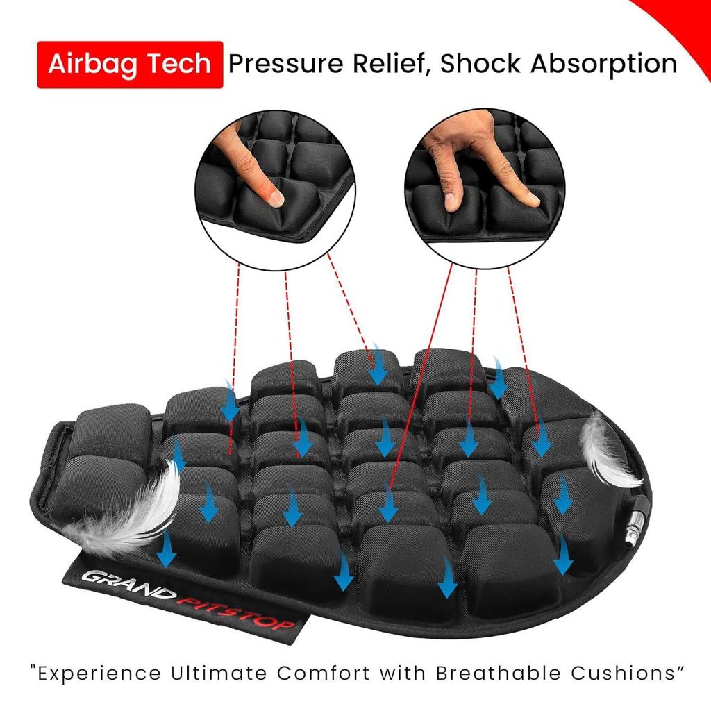 Schwarzes Polyester Luft-Sitzkissen | Atmungsaktives Mesh | Rutschfeste Unterseite | Luft-Sitzkissen für Fahrrad, Auto, Büro | Medizinische Verwendung | Leichtgewicht