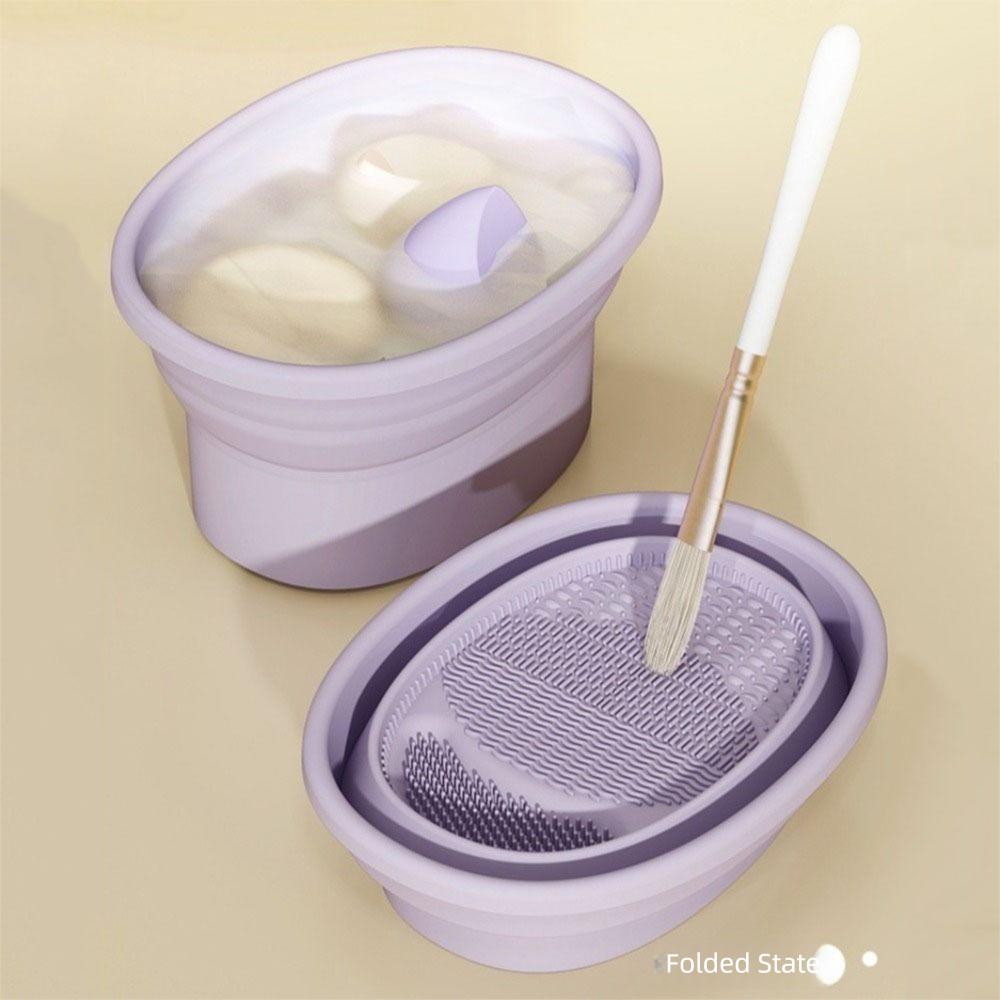 Ciotola per Lavaggio Pennelli Cosmetici 3 in 1 Tipo Pieghevole Scatola Pulizia Beauty Blender in Silicone Multifunzione con Supporto Portaoggetti Lavatrice per Cipria