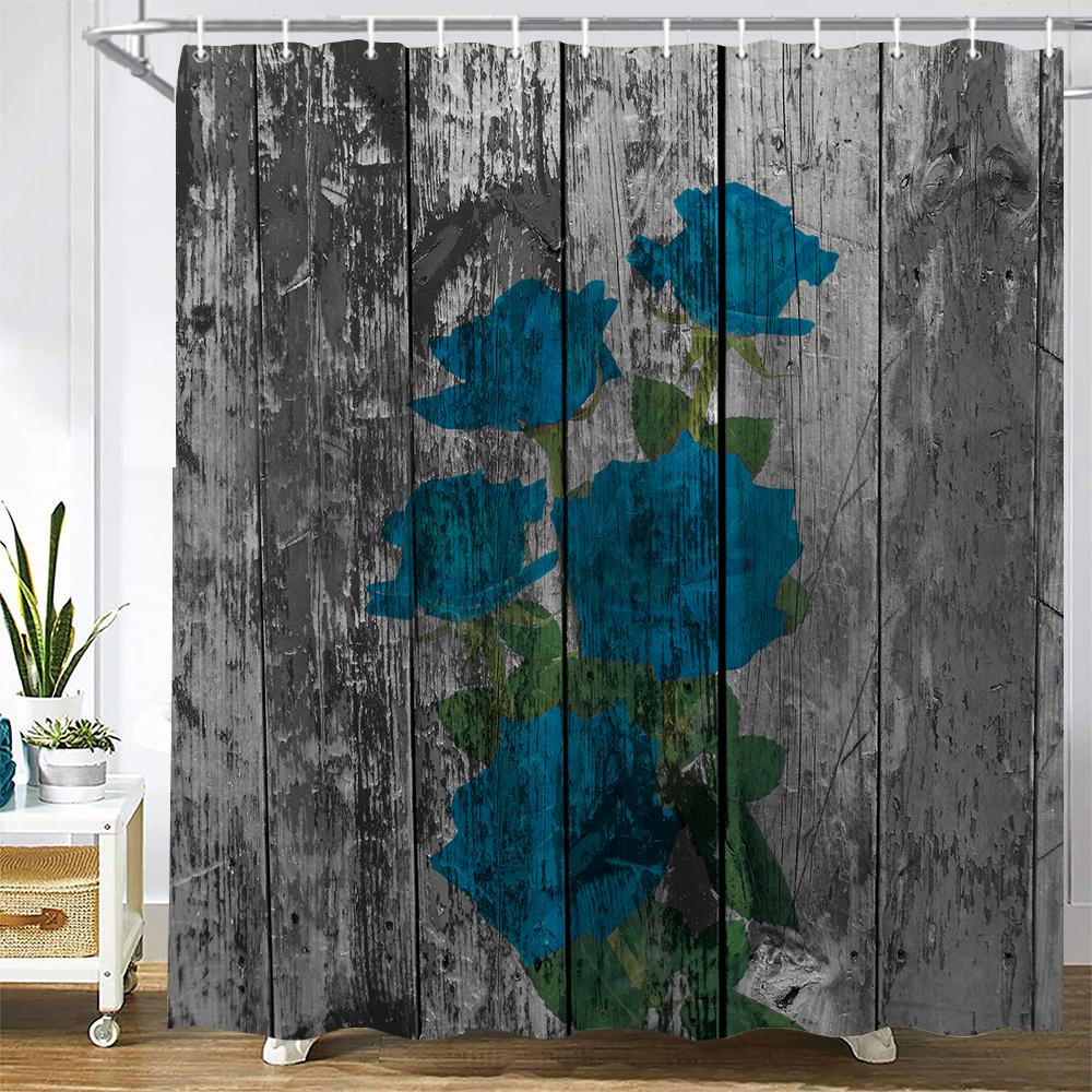 Red Rose Bath Curtain Waterproof Shower Curtains Polyester Flowers Romance Love Bath Screen Printed Curtain For Bathroom Decor