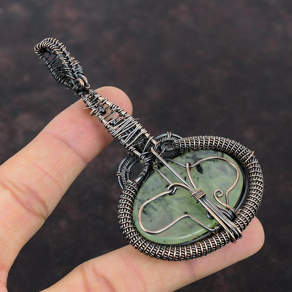 Moss Prehnite Pendant Copper Wire Wrapped Gemstone Pendant Moss Prehnite Copper Jewelry Gift For Mom Guitar Pendant Handmade Amazing Pendant
