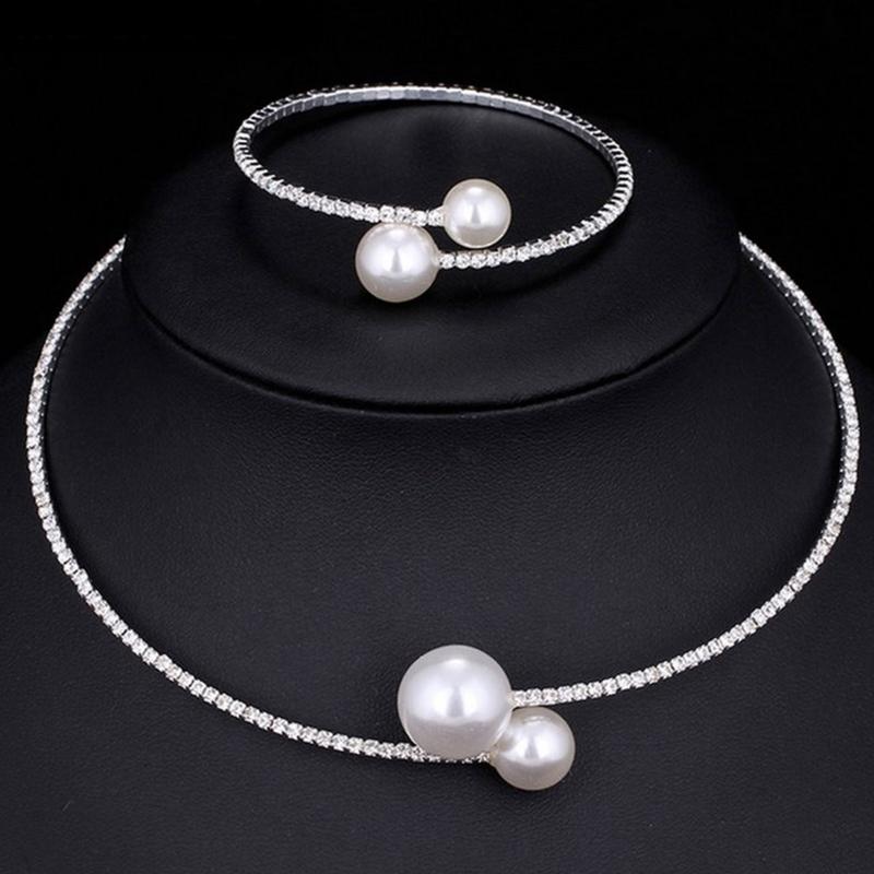 2 pieces Beautiful Fashion Pearl Open Choker Necklace and Bracelet Set Gift for Lover Fiancee Wife Mother Valentine