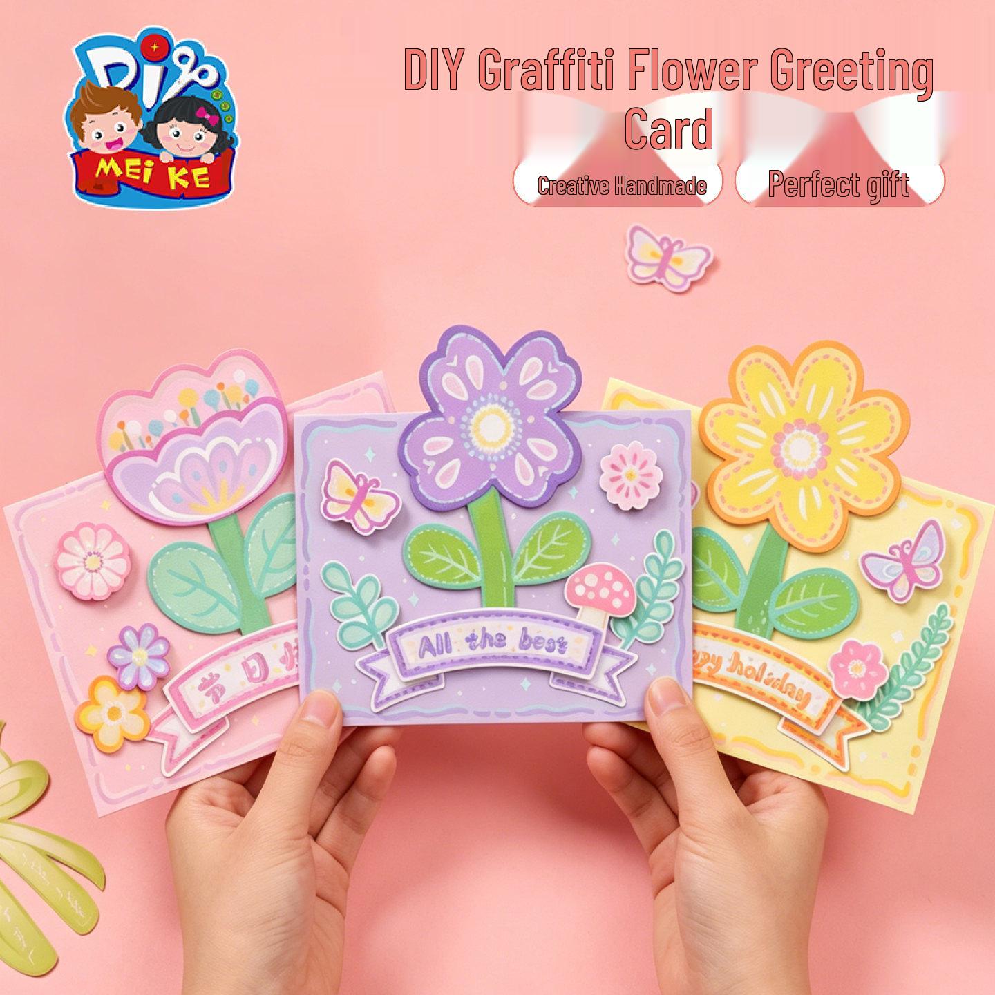DIY Doodle Flower Bouquet Card Kit for Mother s Day & Teacher s Day Blue Design - Doodle Flower Card